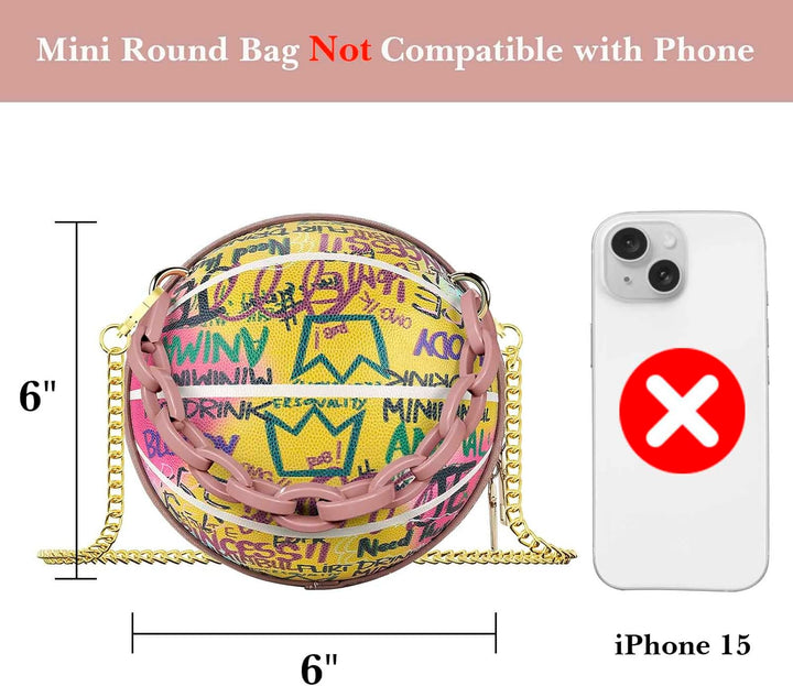 Basketball Geldbörsen für Frauen, Graffiti Brief Mädchen Mini Runde Tasche, Veganes Leder Schulter C