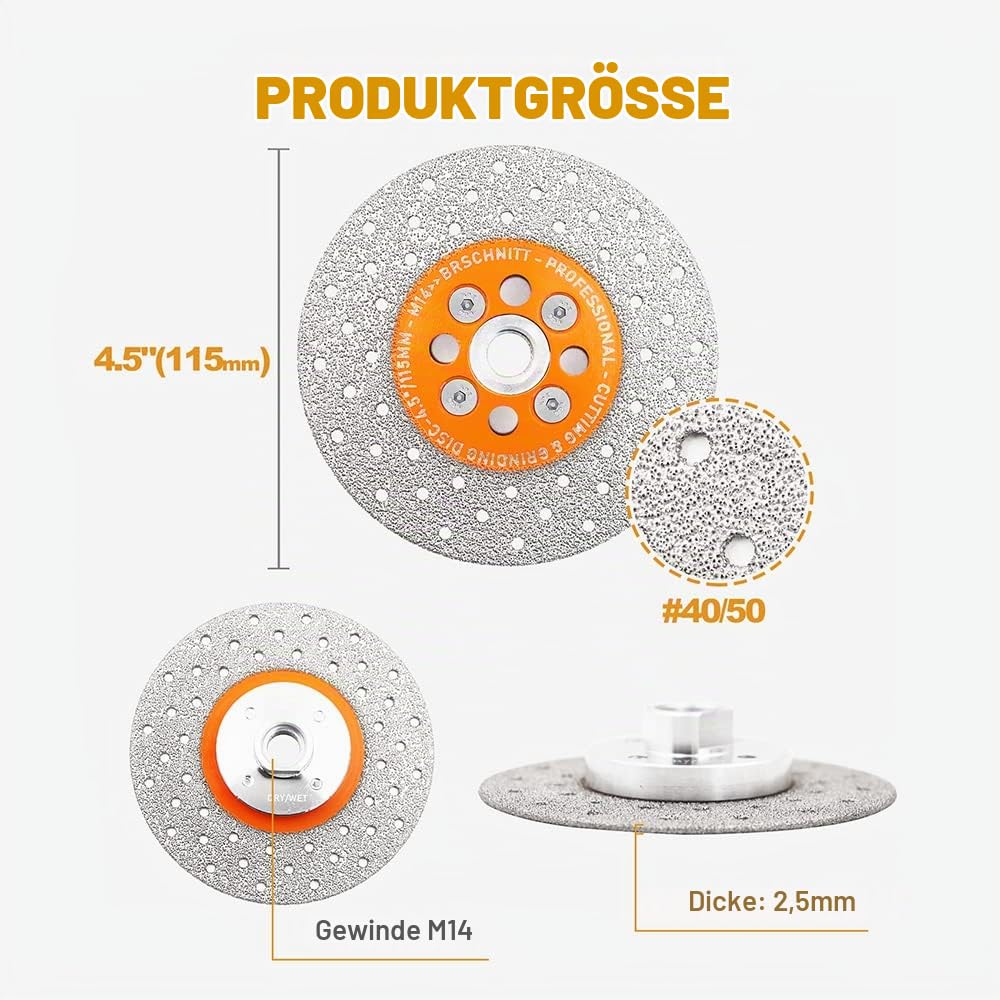 Diamant Trennscheibe 115mm - BRSCHNITT Doppelseitig zum Schneiden und Schleifen Granit Marmor Fliese