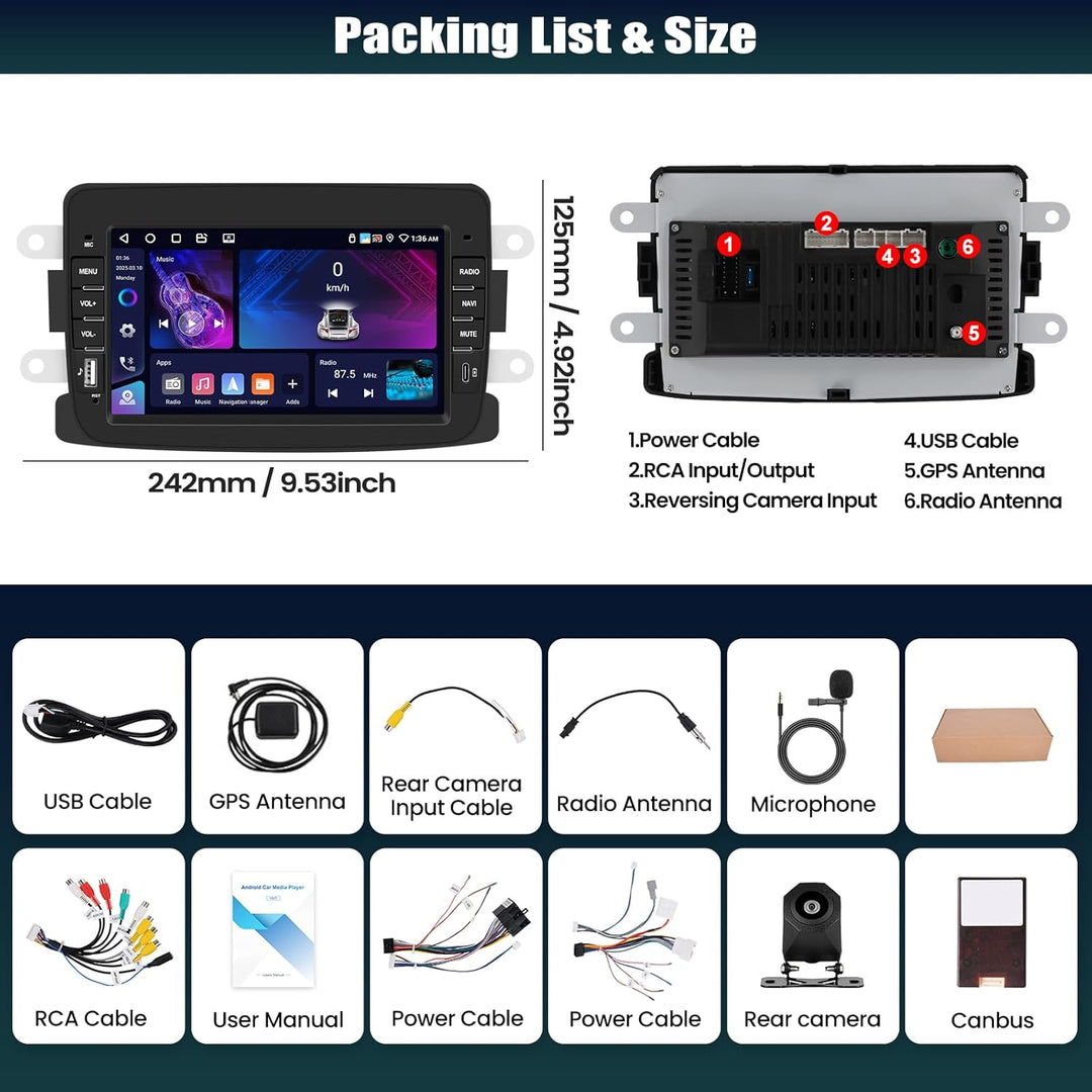 4+64G Android 15 CAMECHO 7 Zoll Autoradio für Renault Dacia Logon Duster Sandero Lodgy Spring mit Wi