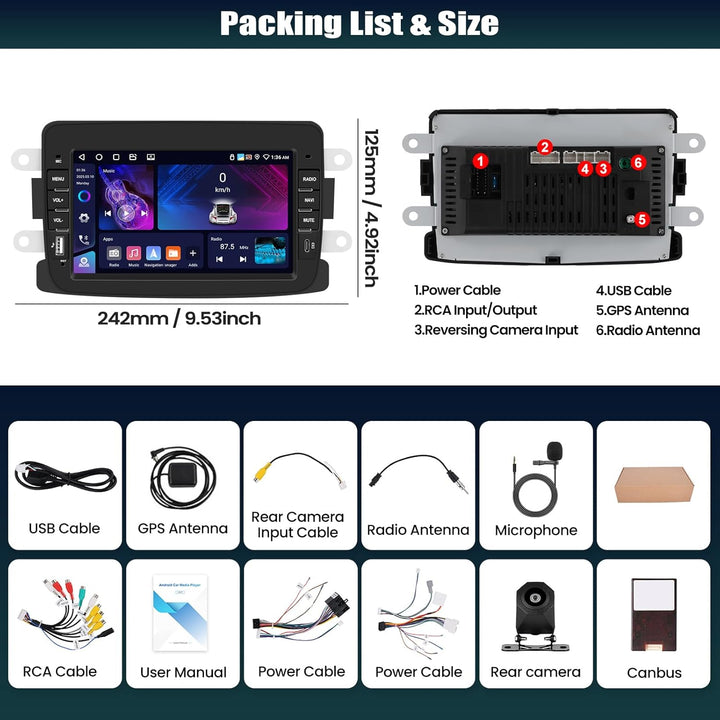 4+64G Android 15 CAMECHO 7 Zoll Autoradio für Renault Dacia Logon Duster Sandero Lodgy Spring mit Wi