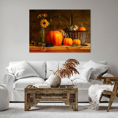 Bilder auf Leinwand 100x70cm Leinwandbild Herbst Folk Tradition Kürbisse Gross Wanddeko Bild Schlafz