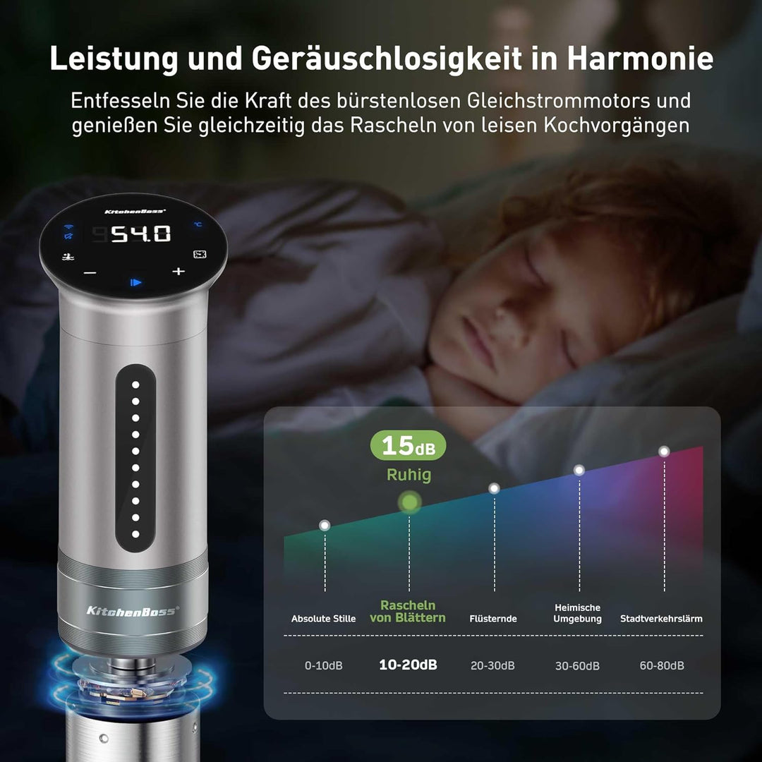 KitchenBoss Sous Vide Stick Garer：WiFi Sous Vide Stick 1100W Präzisionskocher Zirkulation 40℃-90℃ Te