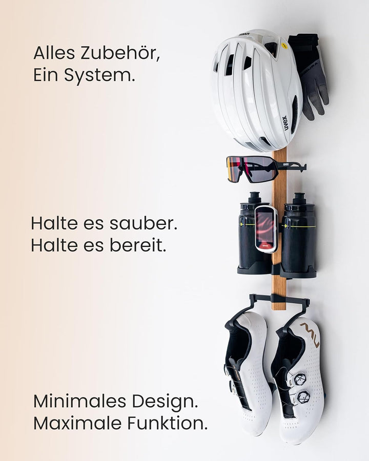 PARAX Gear-Rack Wand-Organizer für Fahrradzubehör aus Holz M: 60 cm M Set 2: Helm | 2x Brille | Abla