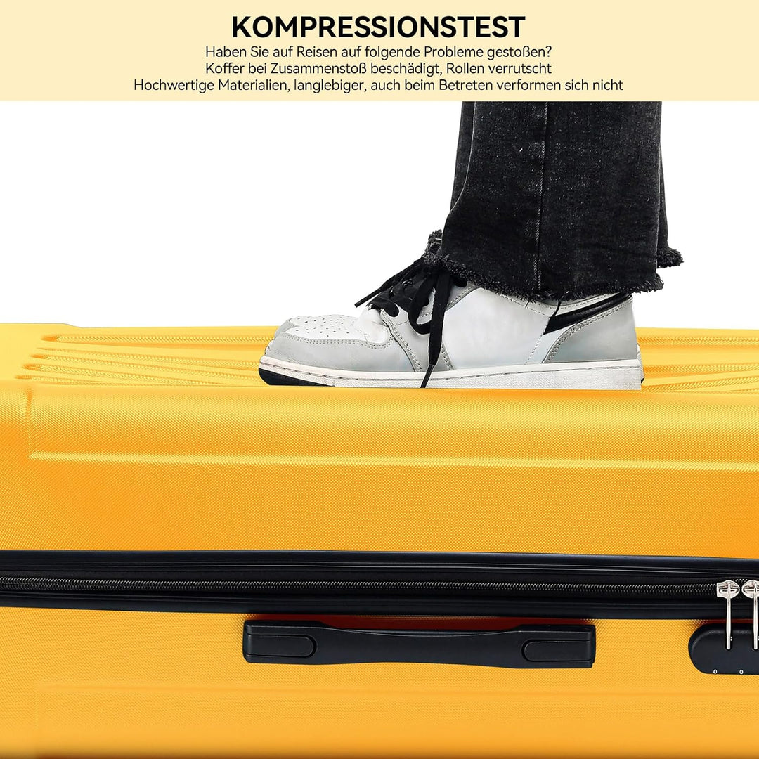 BEIBYE Hartschalen-Koffer Trolley Rollkoffer Reisekoffer Handgepäck 4 Rollen (M-L-XL-Set) (Yellow, X