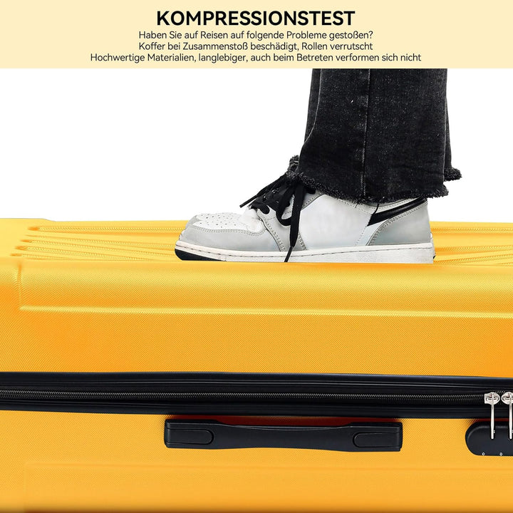 BEIBYE Hartschalen-Koffer Trolley Rollkoffer Reisekoffer Handgepäck 4 Rollen (M-L-XL-Set) (Yellow, M