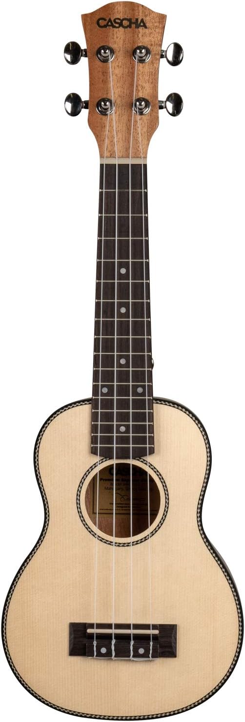 CASCHA Sopran Ukulele, Massive Fichtendecke, Solid Top, Hawaii Gitarre Starter Lern Set mit Zubehör,