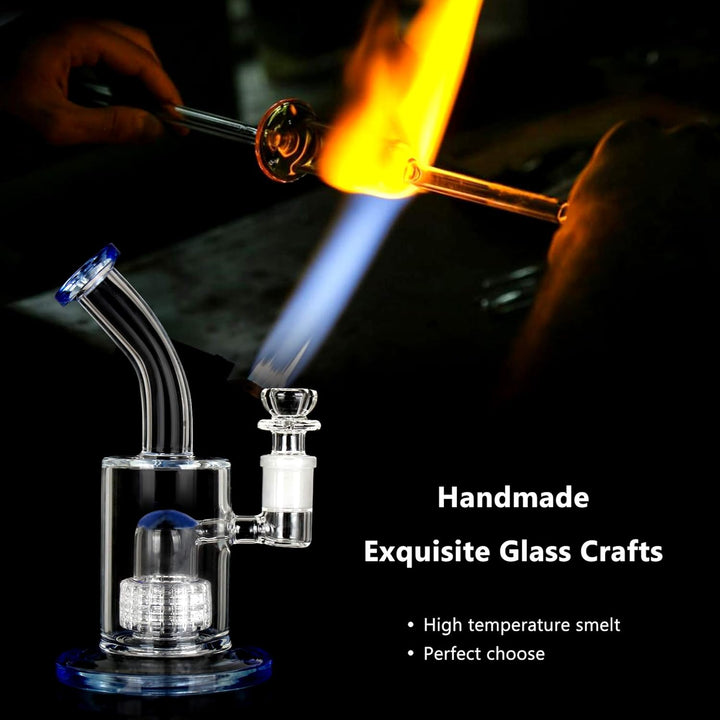 The7boX Thick Bong Glass Water Pipes Smoke Blue Bongs with Percolator 18.8 mm Blau, Blau