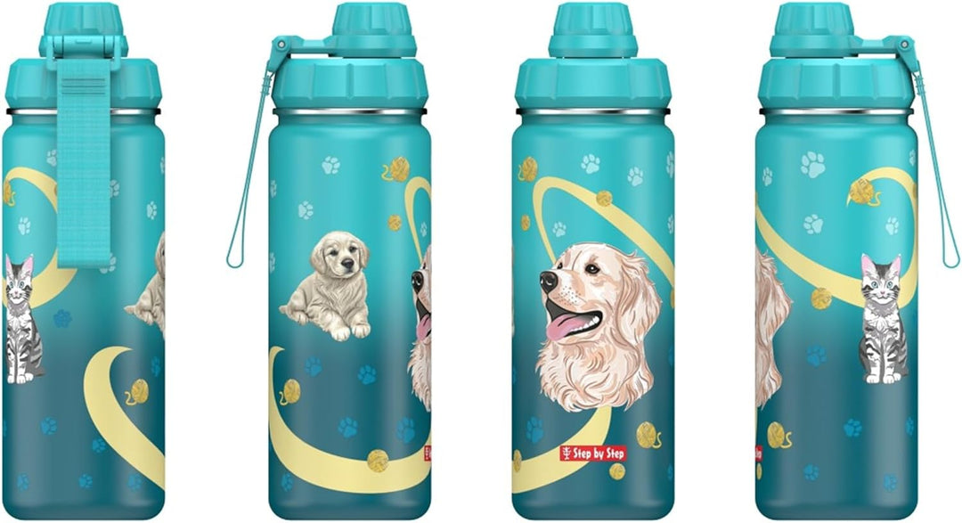 Step by Step Isolierte Edelstahl-Trinkflasche „Sweet Pet“, türkis, BPA-frei, für Schule, Kindergarte