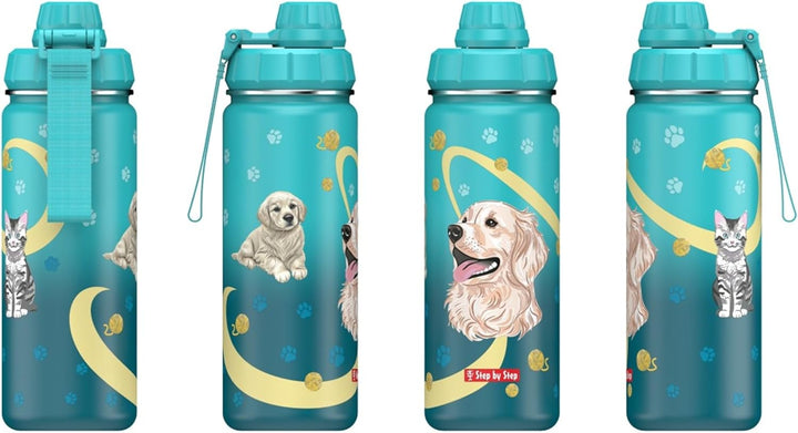 Step by Step Isolierte Edelstahl-Trinkflasche „Sweet Pet“, türkis, BPA-frei, für Schule, Kindergarte