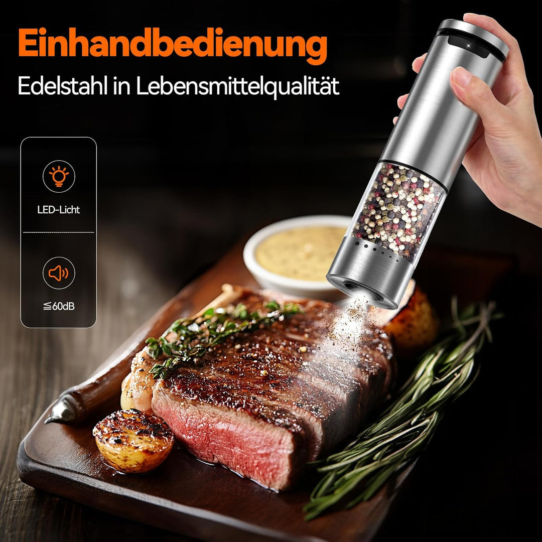 VOXON Salz und Pfeffermühlen Elektrische 2er Set mit USB Wiederaufladbarer, Grosse Kapazität Gewürzm