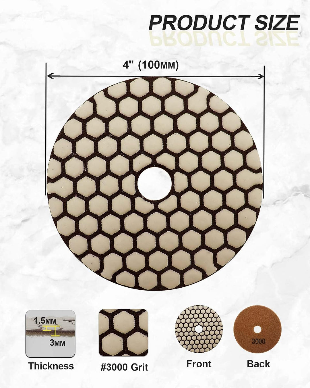Trocken Diamant Polierpad 100mm 8 Stücke Körnung 3000 Polierscheiben für Granit Marmor Kunststein Qu