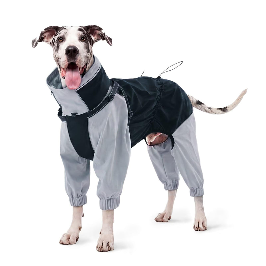 IECOii Regenjacke Hund wasserdicht Full-Body 4-Leg mit Kapuze,Beinen,Reissverschluss und eingebautem