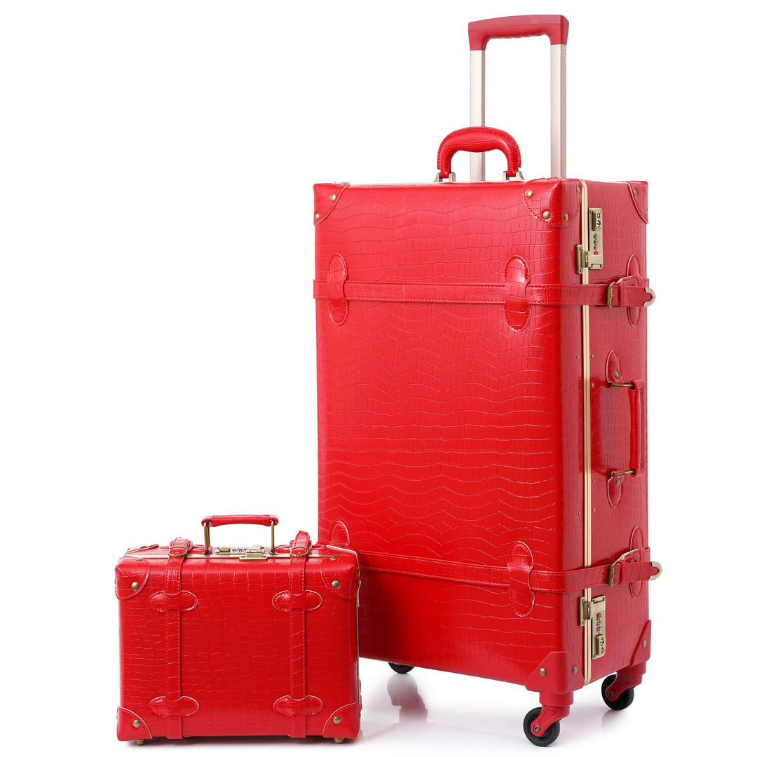 Urecity Koffer Vintage mit 4 Rollen Trolley Koffer Reisekoffer Leicht Retro Hartschalen Koffer 2-Tei