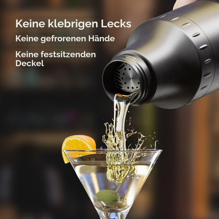 Cocktail Shaker Set mit Integrierter Massskala 900ml Premium Edelstahl Frostsicherer Doppelwand-Bark