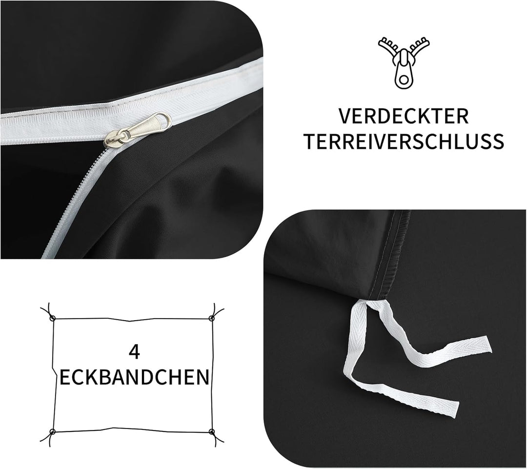 Luowei Bettwäsche 155x220 3teilig Schwarz Uni Einfarbig 110g/m² weich Mikrofaser 1 Bettbezug und 2er