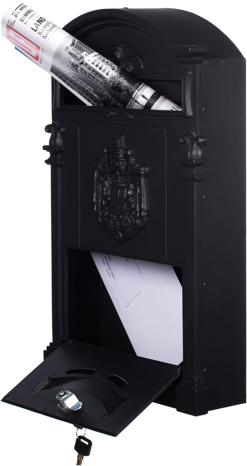Birendy Antiker Briefkasten LB-001-Long Schwarz Wandbriefkasten, Briefkasten,