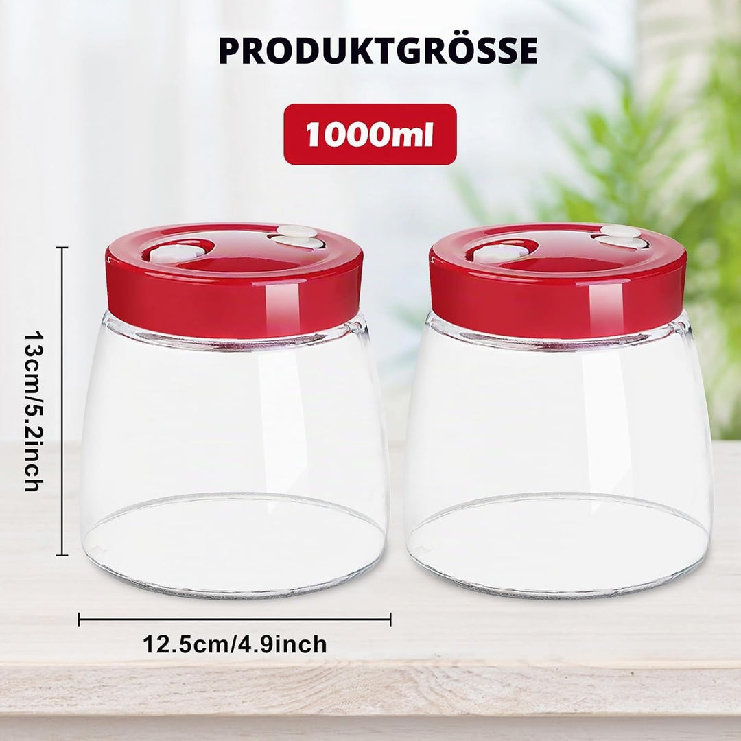 Gärglas,2 Stück1000ml Fermentierglas,Sauerteig Glas,Glas Fermentier,Gläser Fermentier,Sauerteig Star