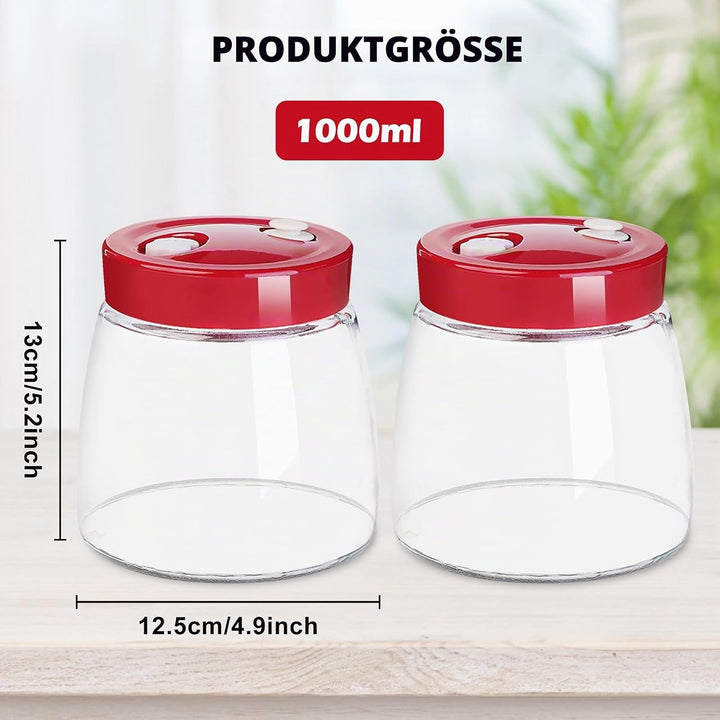 Gärglas,2 Stück1000ml Fermentierglas,Sauerteig Glas,Glas Fermentier,Gläser Fermentier,Sauerteig Star