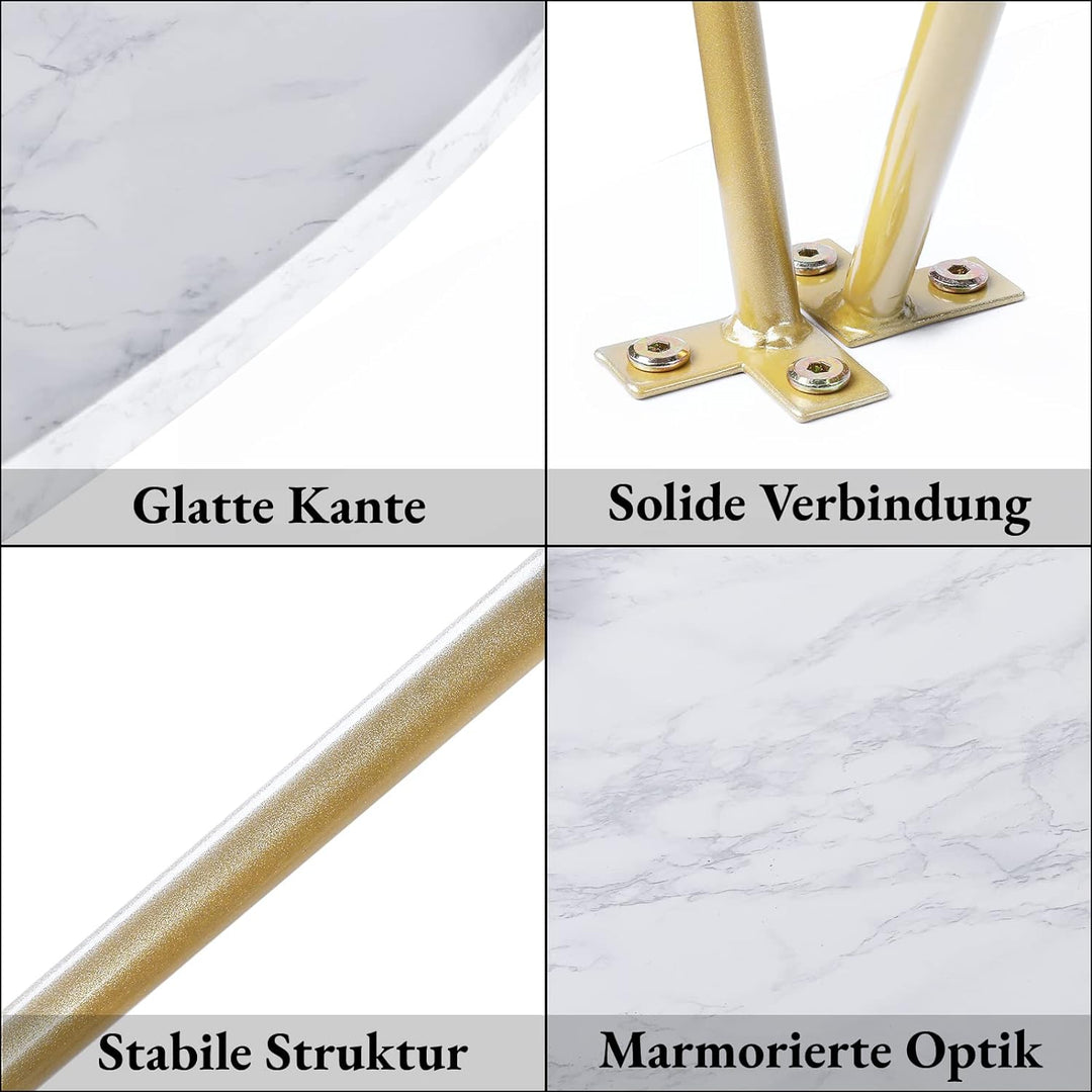 FirFurd Couchtisch Marmor Optik Beistelltisch Gold Sofatisch Oval Kaffeetisch für Wohnzimmer Schlafz