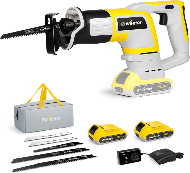 Enventor Akku Säbelsäge 20V, Universalsäge mit 2x2,0mAh Akku, Strichlänge 22mm, Variabler Drehzahl v