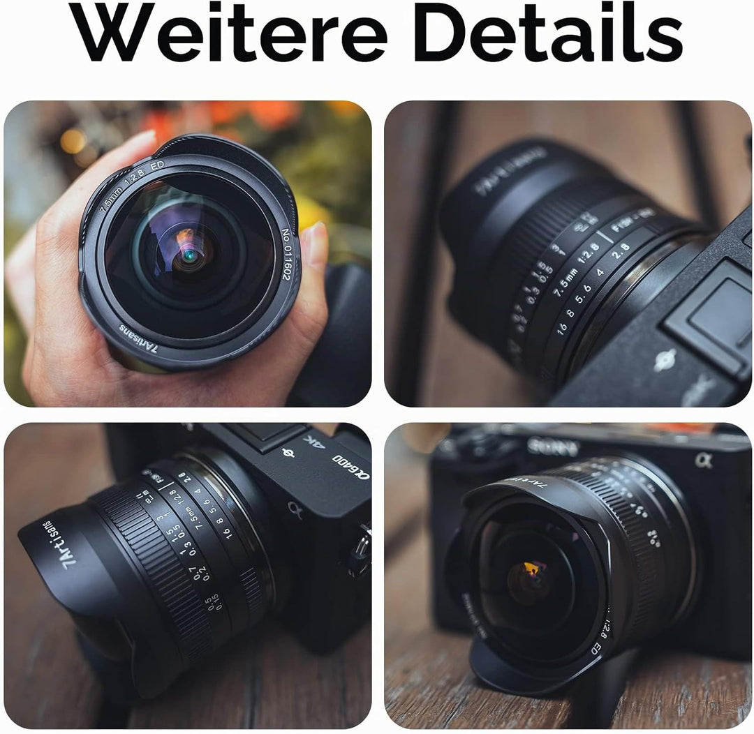 7artisans 7,5 mm f2.8 Mark II APS-C Fischaugen-Weitwinkelobjektiv für Sony E spiegellose Kamera A630