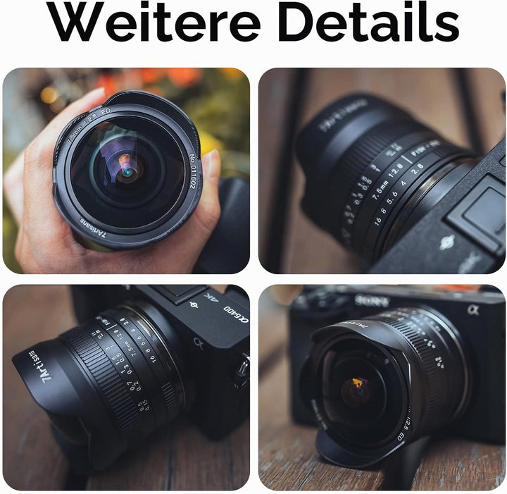 7artisans 7,5 mm f2.8 Mark II APS-C Fischaugen-Weitwinkelobjektiv für Sony E spiegellose Kamera A630