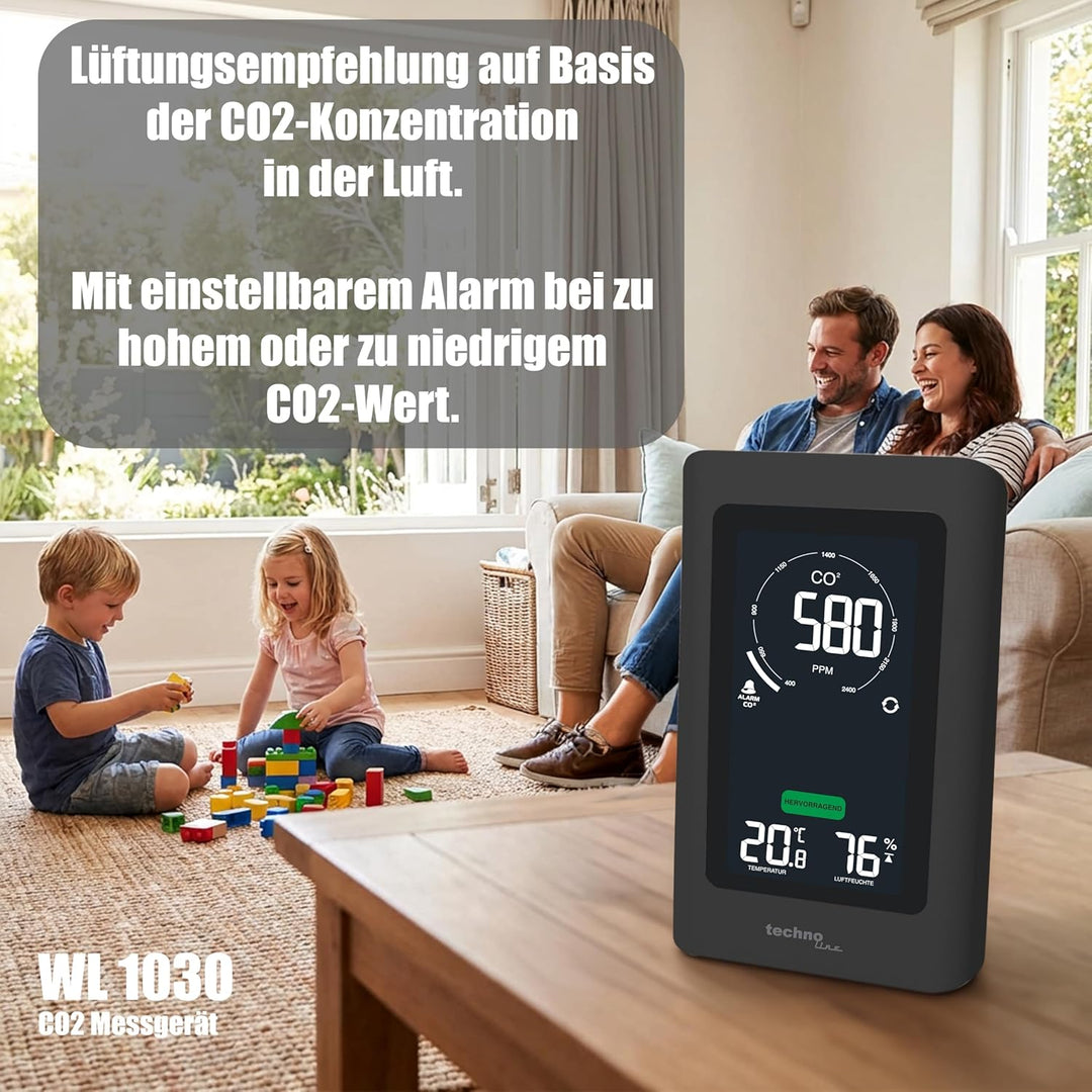 Technoline Co2 Messgerät WL1030, CO2-Anzeige, CO2-Ampel mit grafischen Lüftungsempfehlungen, NDIR, S