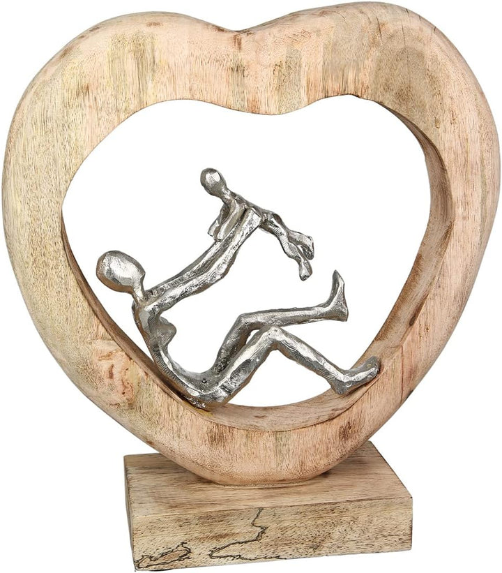 GILDE Deko Figur Skulptur Kinderliebe, Mutter mit Kind - aus Aluminium Holz - Farben: Silber braun -