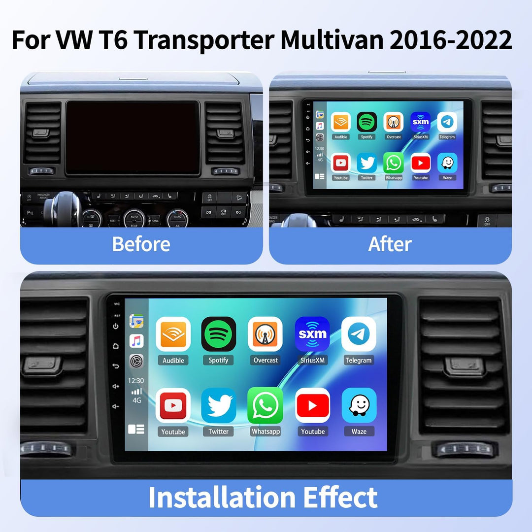 2+64G 9 Zoll Bluetooth Autoradio mit Bildschirm für VW T6 Transporter Multivan 2016-2022 Android 14