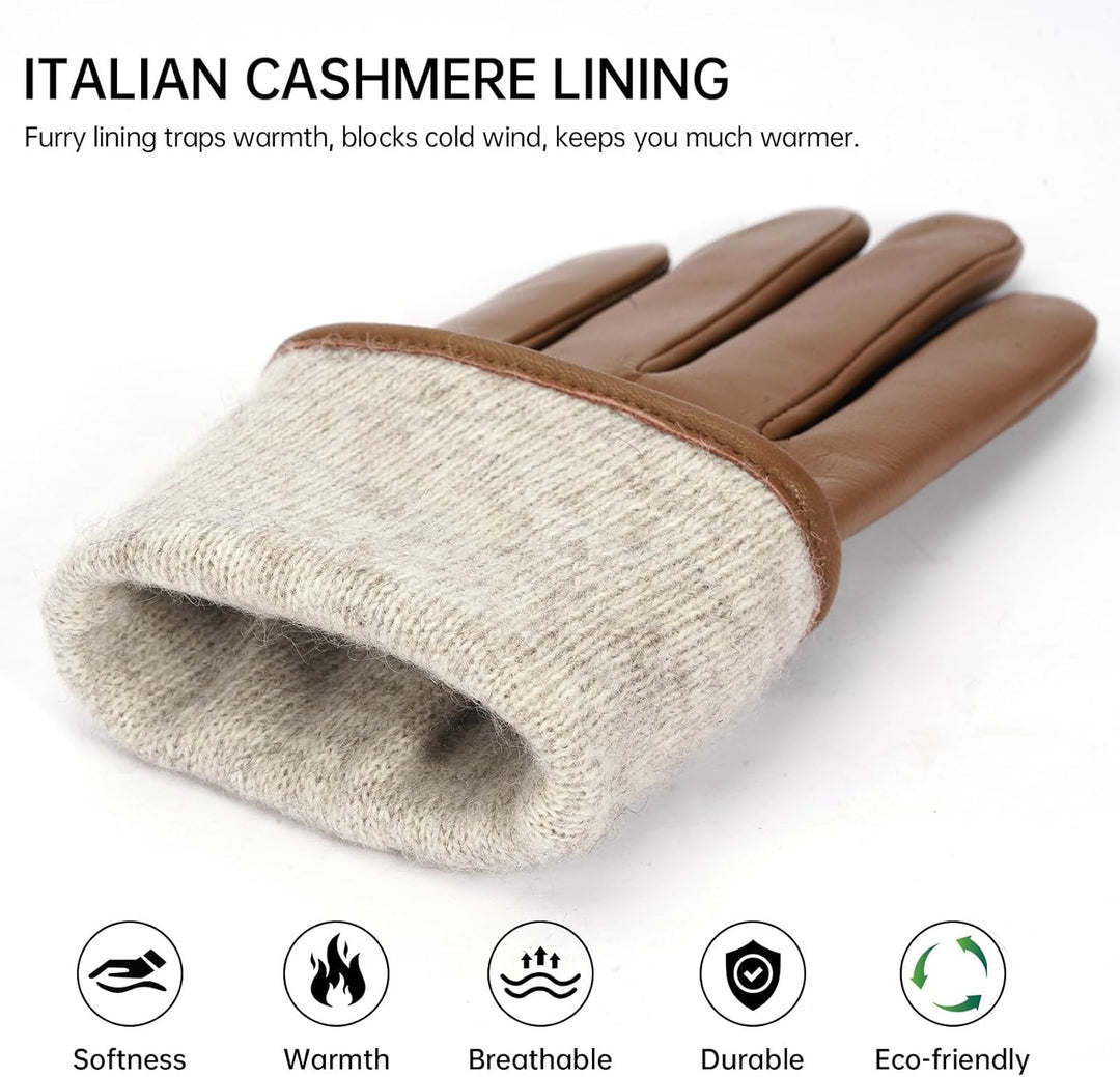 BISON DENIM leder handschuhe damen-Kaschmirverkleidung, Touchscreen und Winterhandschuhe Kaffee XXL,
