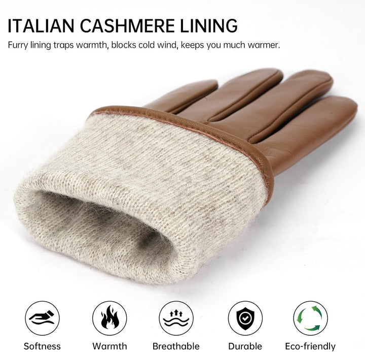 BISON DENIM leder handschuhe damen-Kaschmirverkleidung, Touchscreen und Winterhandschuhe Kaffee XXL,