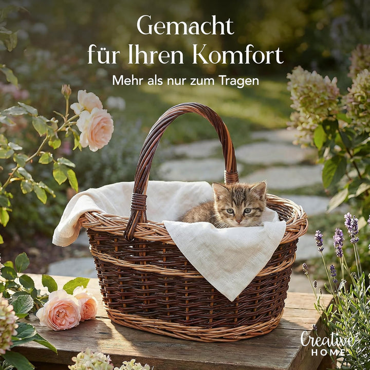 Creative Home Weidenkorb mit Henkel Zweifarbig | 48 x 34 x 40 cm (+/- 2 cm) Leicht | Handgeflochten,