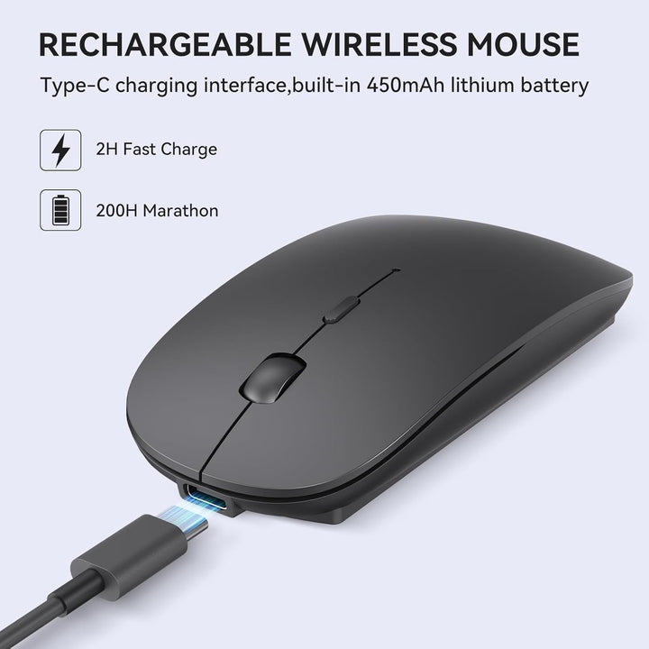 RaceGT Maus Kabellos USB-C & USB-A, Mouse Aufladbar 2,4GHz Leise klick Beidhändig 3 Adjustable DPI L
