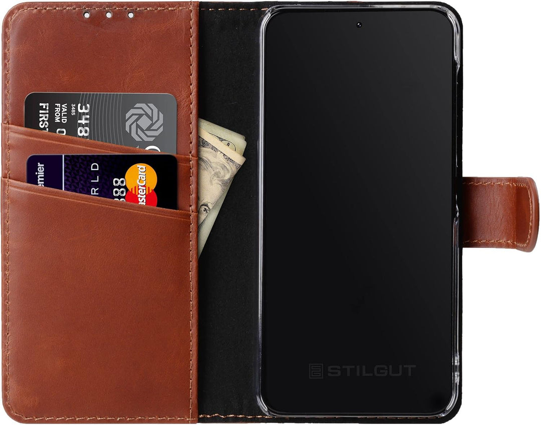 STILGUT Talis kompatibel mit Samsung Galaxy S23 Hülle mit Kartenfach aus Leder, Wallet Case, Lederhü