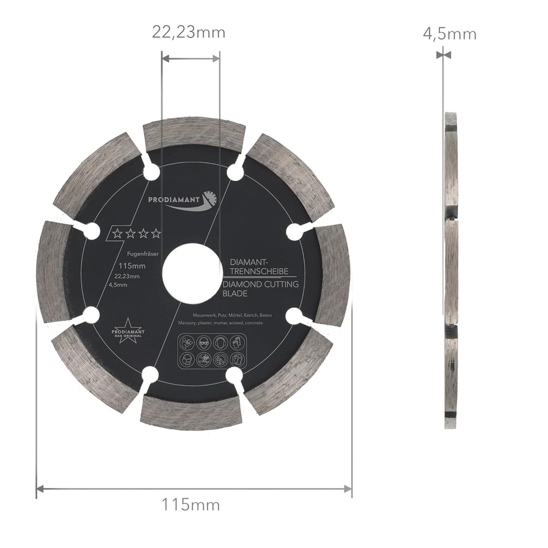 Fugenfräser ø 115 mm Breite 4,5mm für Mörtel Beton Mauerwerk und Putz 10mm Diamantsegment Profiquali