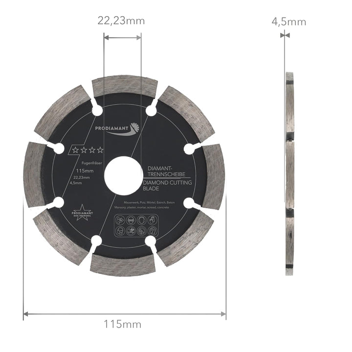 Fugenfräser ø 115 mm Breite 4,5mm für Mörtel Beton Mauerwerk und Putz 10mm Diamantsegment Profiquali