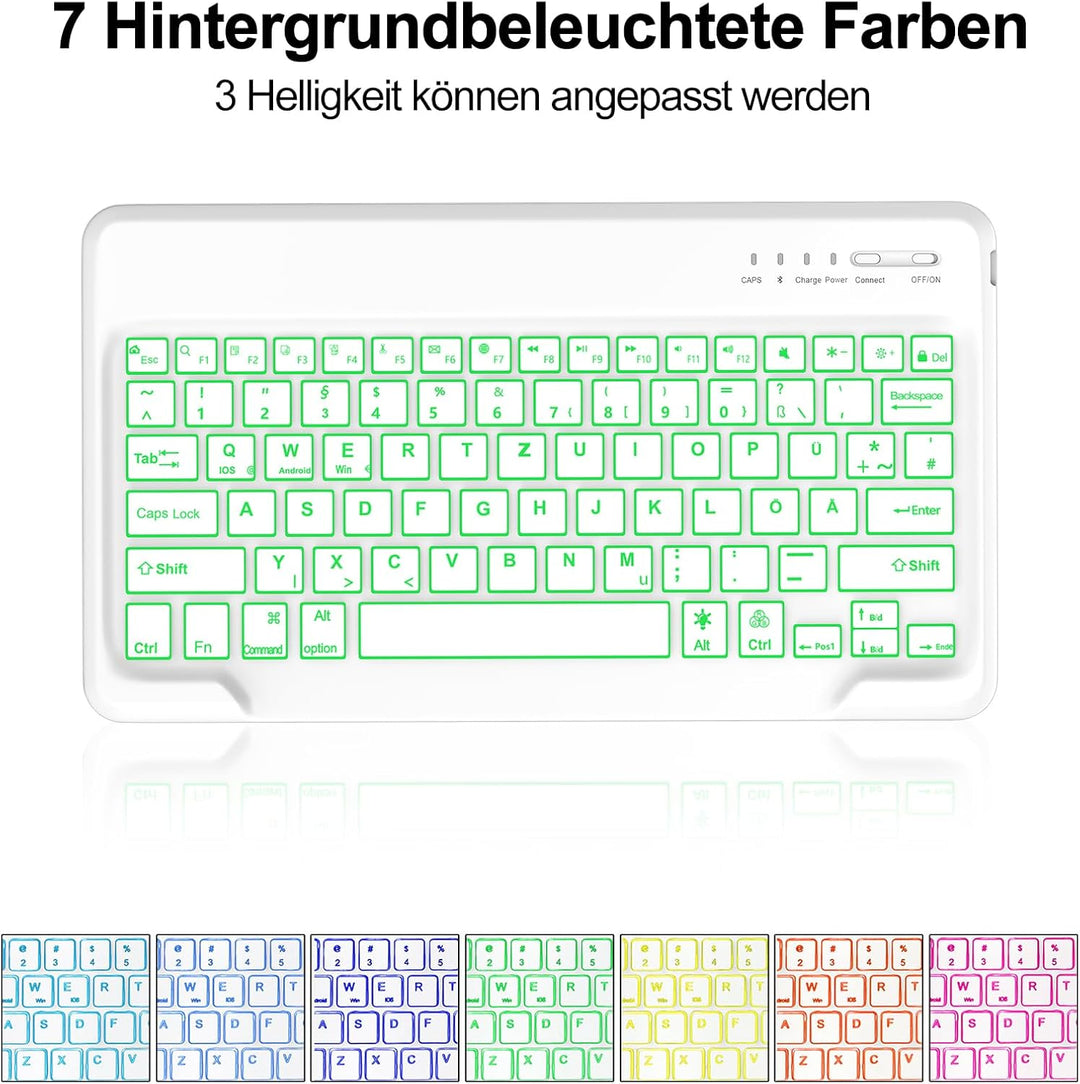 Hülle mit Tastatur für iPad Pro 12.9 (6/5/4/3 Gen), 7 Farben Beleuchtung, Deutsches QWERTZ, Magnetis