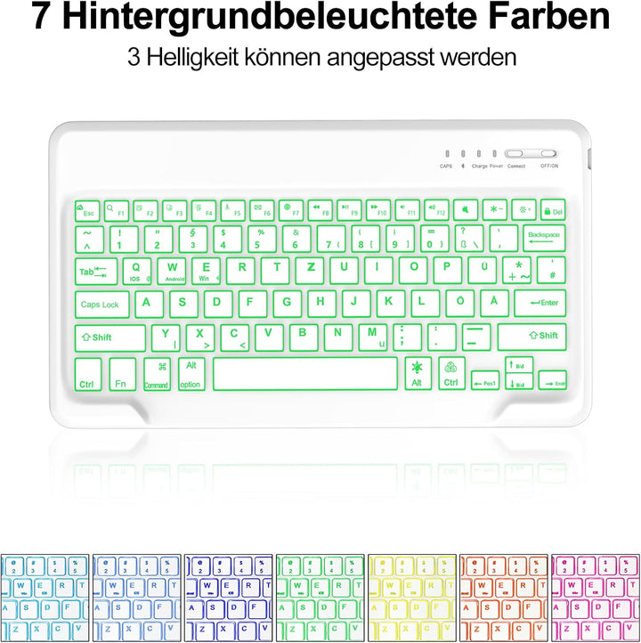 Hülle mit Tastatur für iPad Pro 12.9 (6/5/4/3 Gen), 7 Farben Beleuchtung, Deutsches QWERTZ, Magnetis