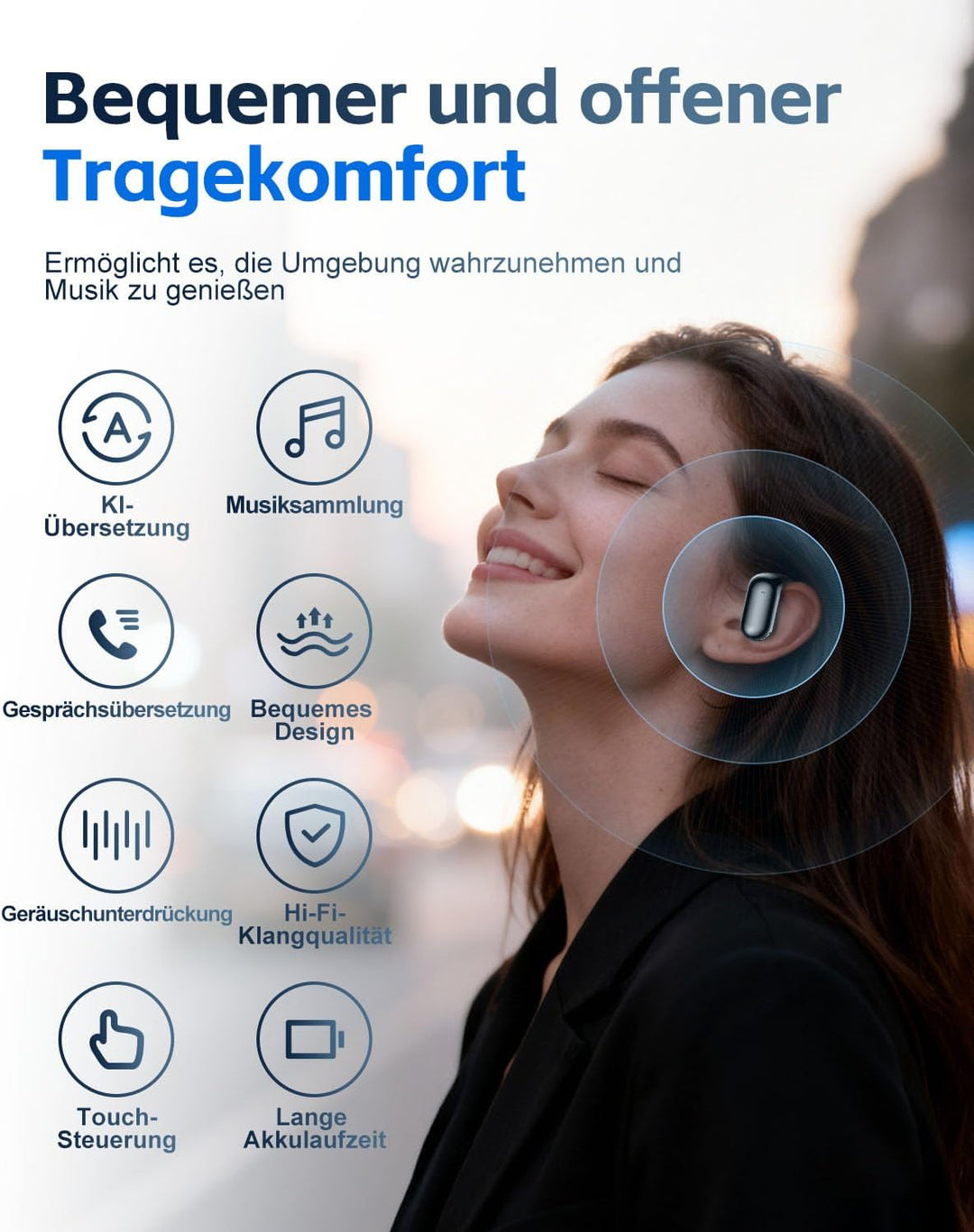 KI Übersetzungskopfhörer Echtzeit mit 134 Sprachen &amp; 90 Std Spielzeit, Bluetooth 5.3 Übersetzer Kopf