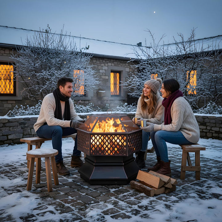 Feuerschale, Feuerschale mit Funkenschutz, Feuerschalen für den Garten, Feuerkorb mit Grillrost,Sech
