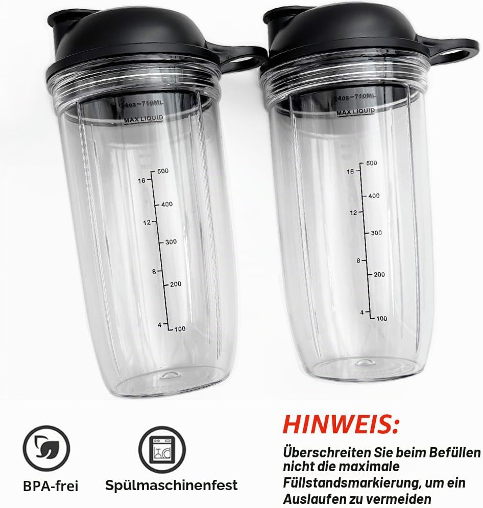 Mixer Becher und Deckel Zubehör für nutribullet Full Size Blender Combo 1200 Watt und 1000 Watt - 24