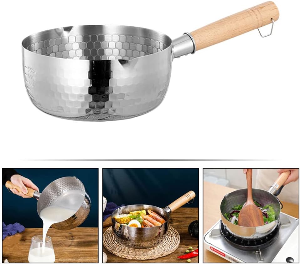 DOITOOL Yukihira-Pfanne aus Edelstahl, traditionell, japanischer Stiel, mit Holzgriff, Milchtopf für