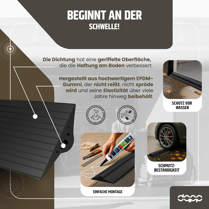DQ-PP GARAGENTOR DICHTUNG | 4m | 15mm x 80mm | inkl. Montagekleber | schwarz | Bodenabdichtung aus E