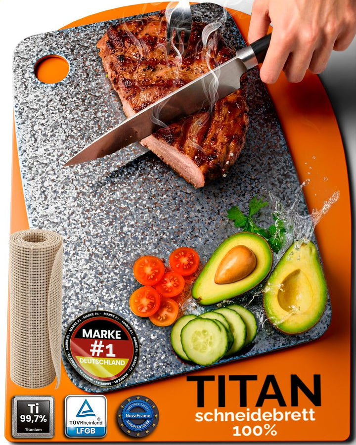 Titan Schneidebrett 100% Reintitan 40x30cm – Schneidebrett Titan Doppelseitig &amp; Antibakteriell – Tit
