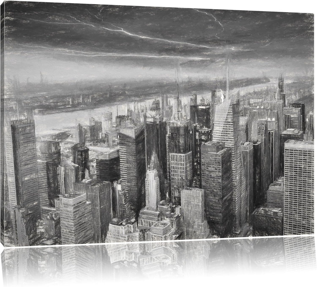 Pixxprint Skyline New York als Leinwandbild/Grösse: 100x70 / Wandbild/Kunstdruck/fertig bespannt, 10