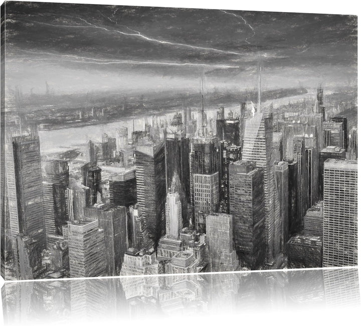 Pixxprint Skyline New York als Leinwandbild/Grösse: 100x70 / Wandbild/Kunstdruck/fertig bespannt, 10
