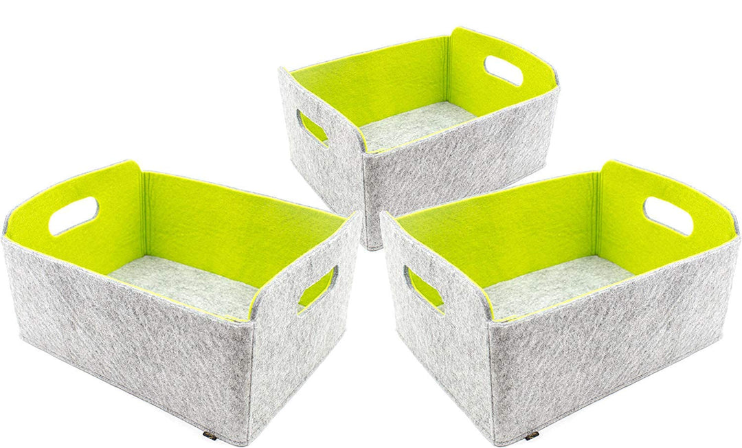 Luxflair 3er Set Faltbarer Aufbewahrungskörbe aus waschbarem Filz Graumeliert/grün, 30x24x15cm. Ordn