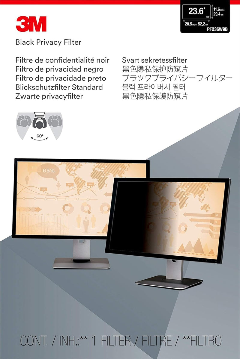 3M PF23.6W9 Blickschutzfilter Standard für Desktops 59,9 cm Weit (entspricht 23,6" Weit) 16:9 59,9 c