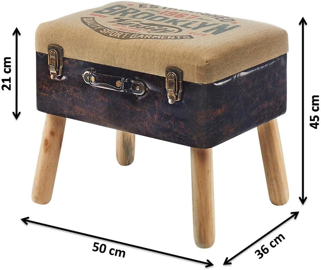 Kobolo Kofferhocker Hocker Polsterhocker - Leinen und Kunstleder - Braun - 50x36x45