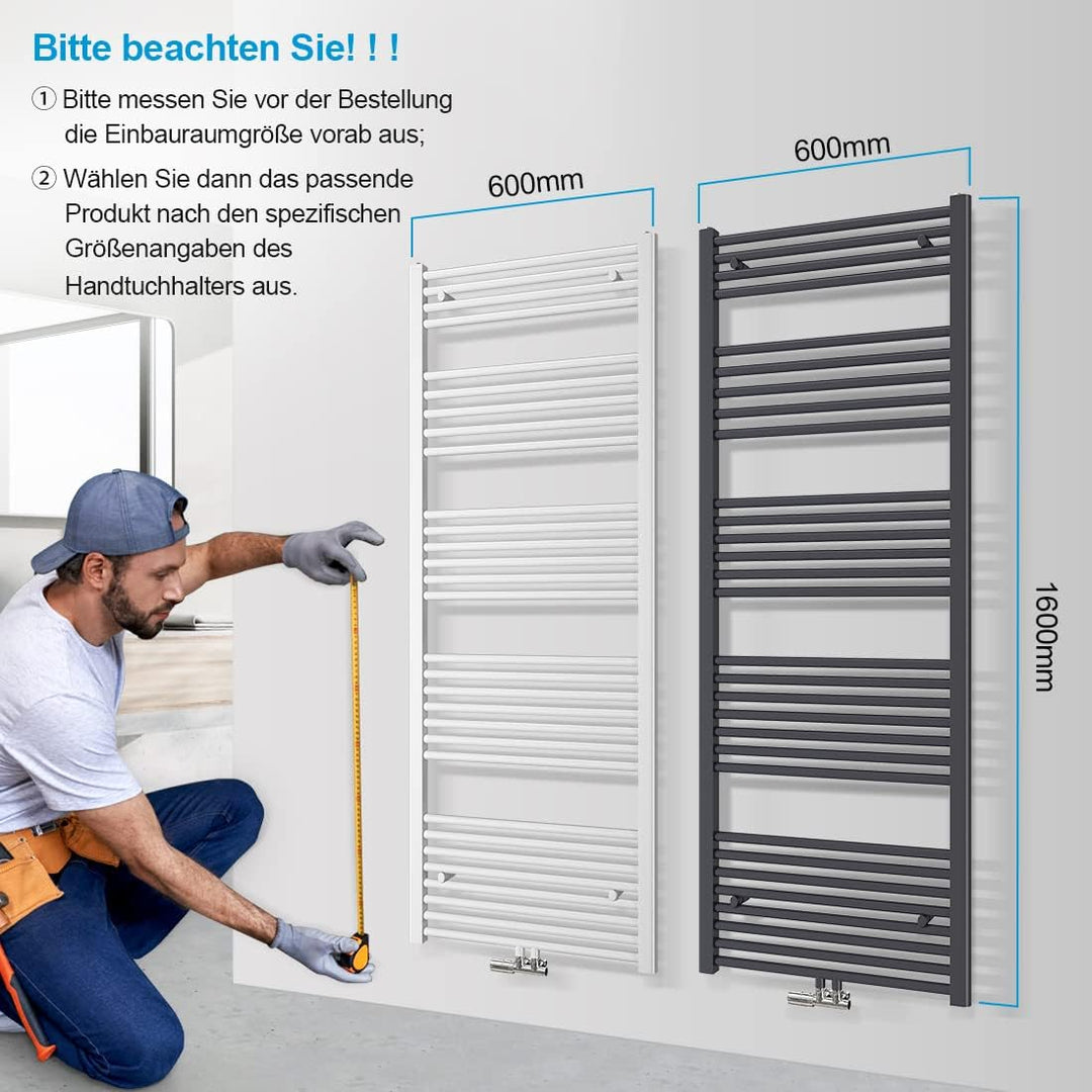 Heilmetz Handtuchtrockner Badheizkörper 1600 x 600 mm Anthrazit Handtuchheizkörper für Wasser Heizkö